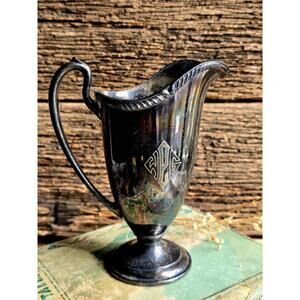 Vintage Rogers Son Silverplate Creamer Monogrammed International Silver Patina